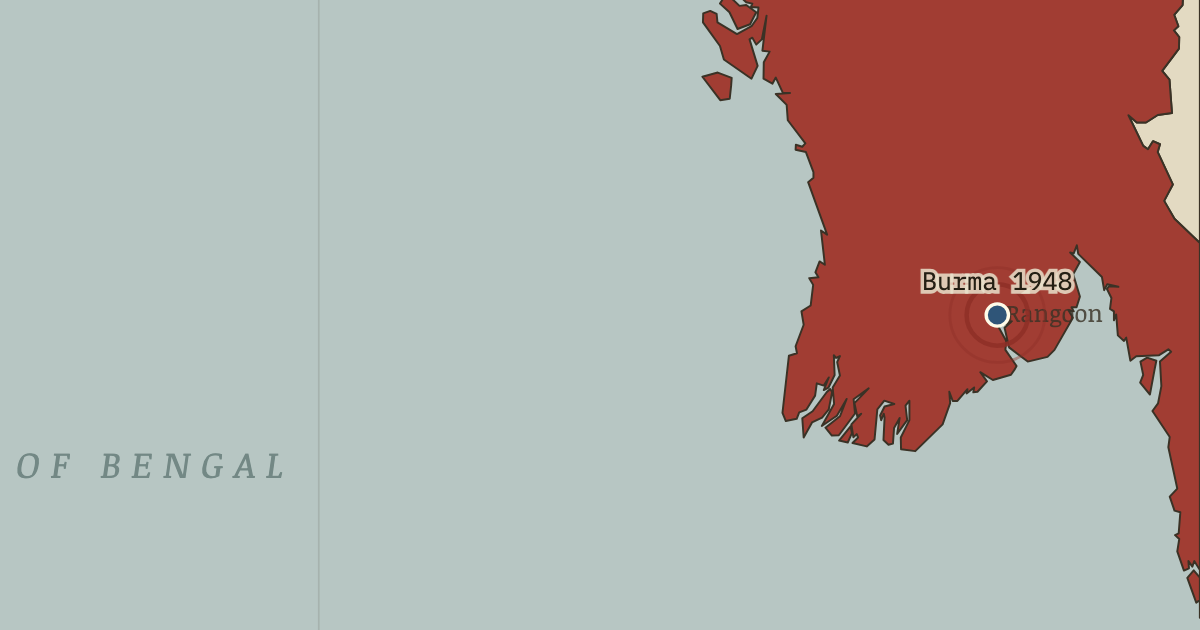 Map showing Rangoon — Burma leaves everything — Indian Independence & Partition, 1905–1948