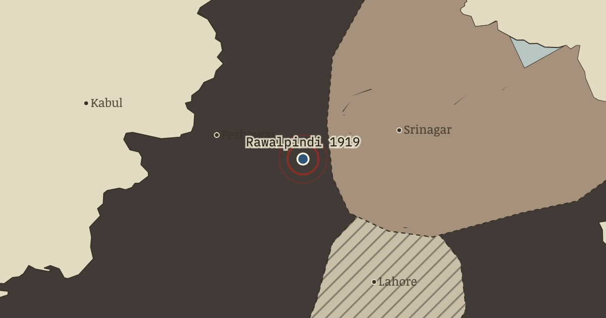 Map showing Rawalpindi — Afghanistan goes free — Indian Independence & Partition, 1905–1948
