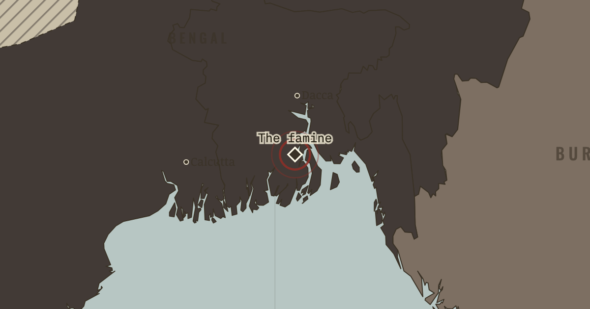 Map showing The Bengal famine — Indian Independence & Partition, 1905–1948