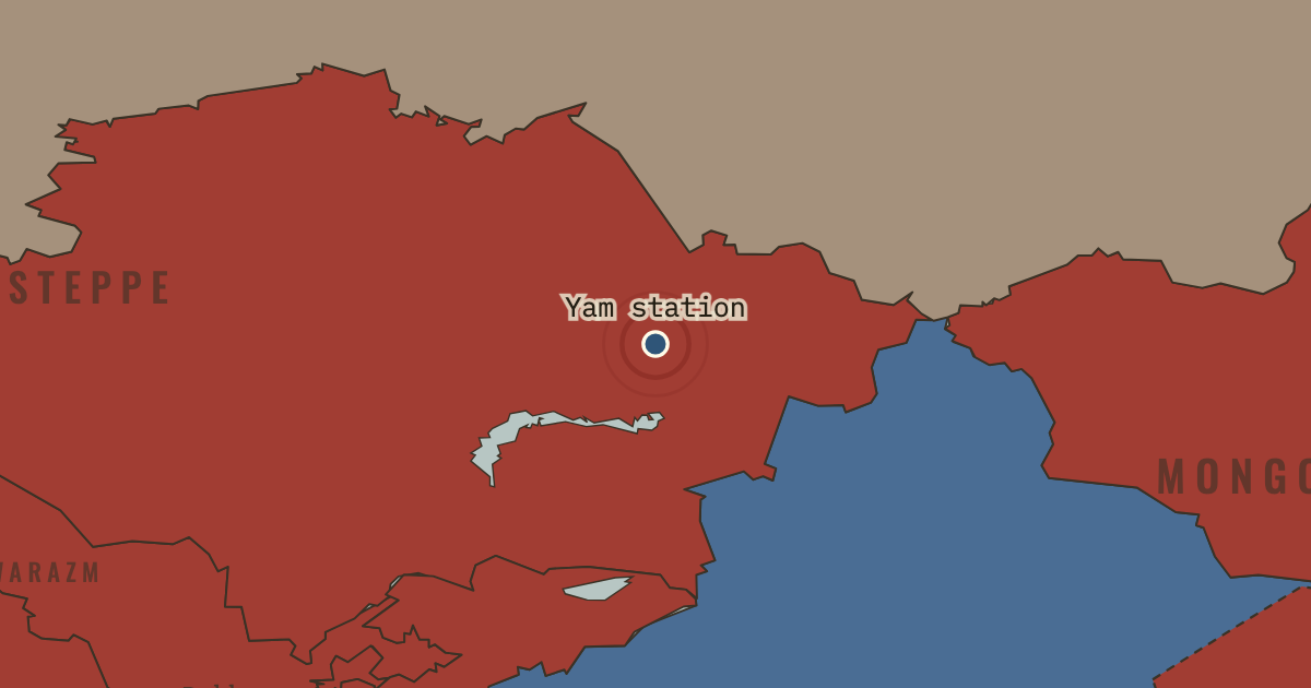 Map showing A yam waystation — The Mongol Empire, 1206–1294