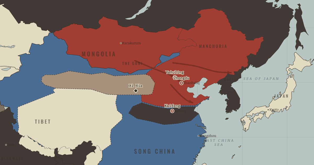 Map: The Fall of North China — The Mongol Empire, 1206–1294