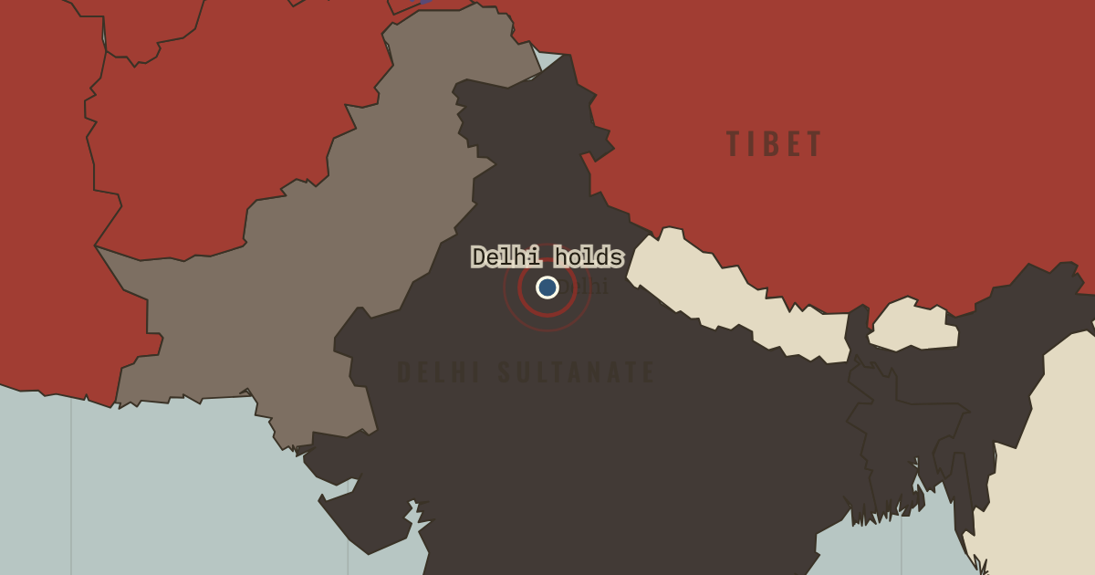 Map showing Delhi holds — The Mongol Empire, 1206–1294