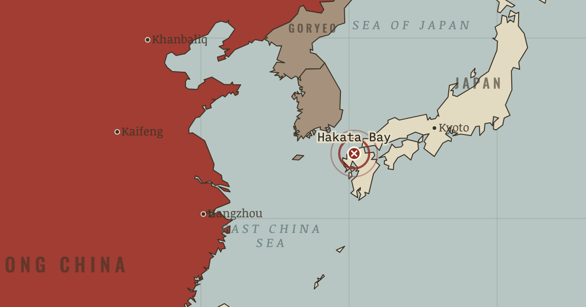 Map showing Hakata Bay — The Mongol Empire, 1206–1294