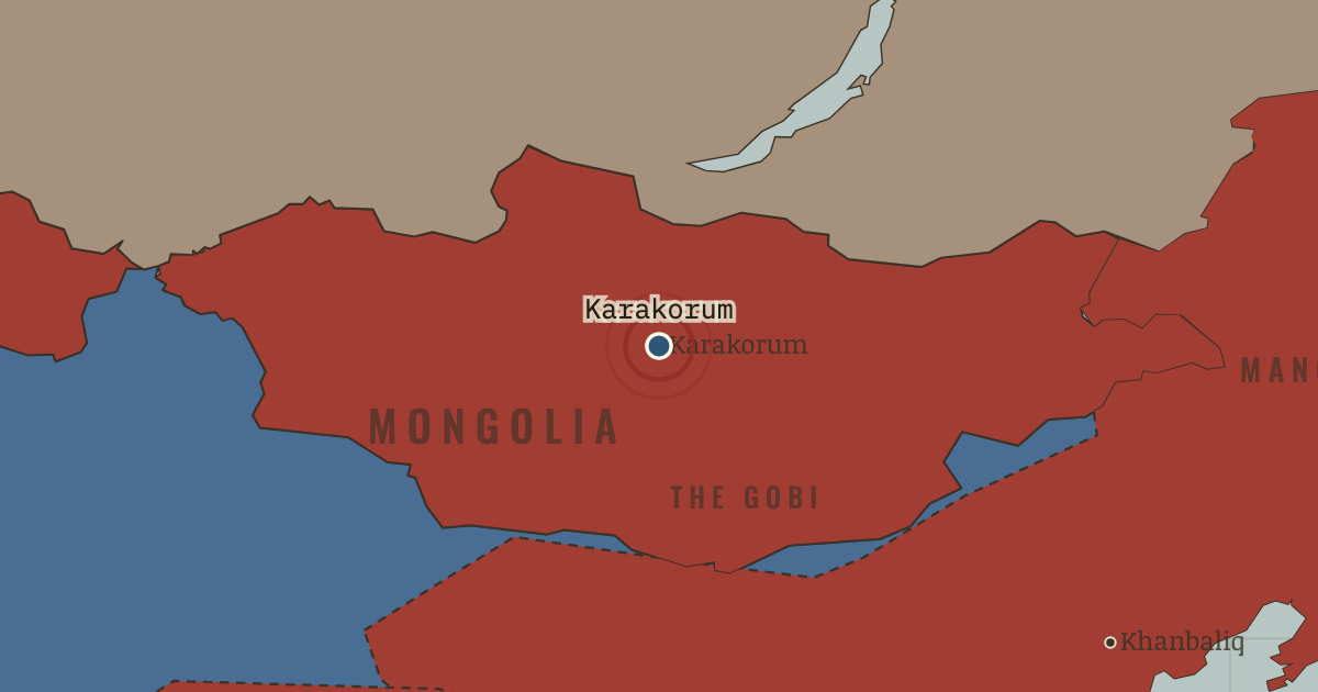 Map showing Karakorum — The Mongol Empire, 1206–1294