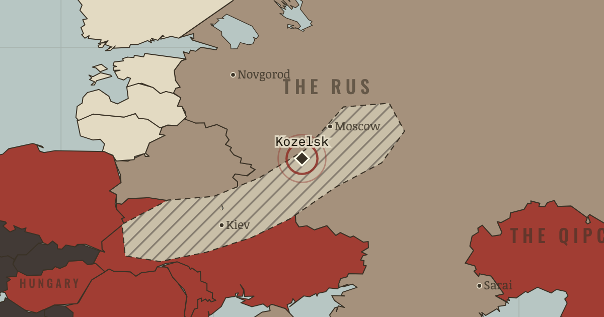 Map showing Kozelsk — The Mongol Empire, 1206–1294