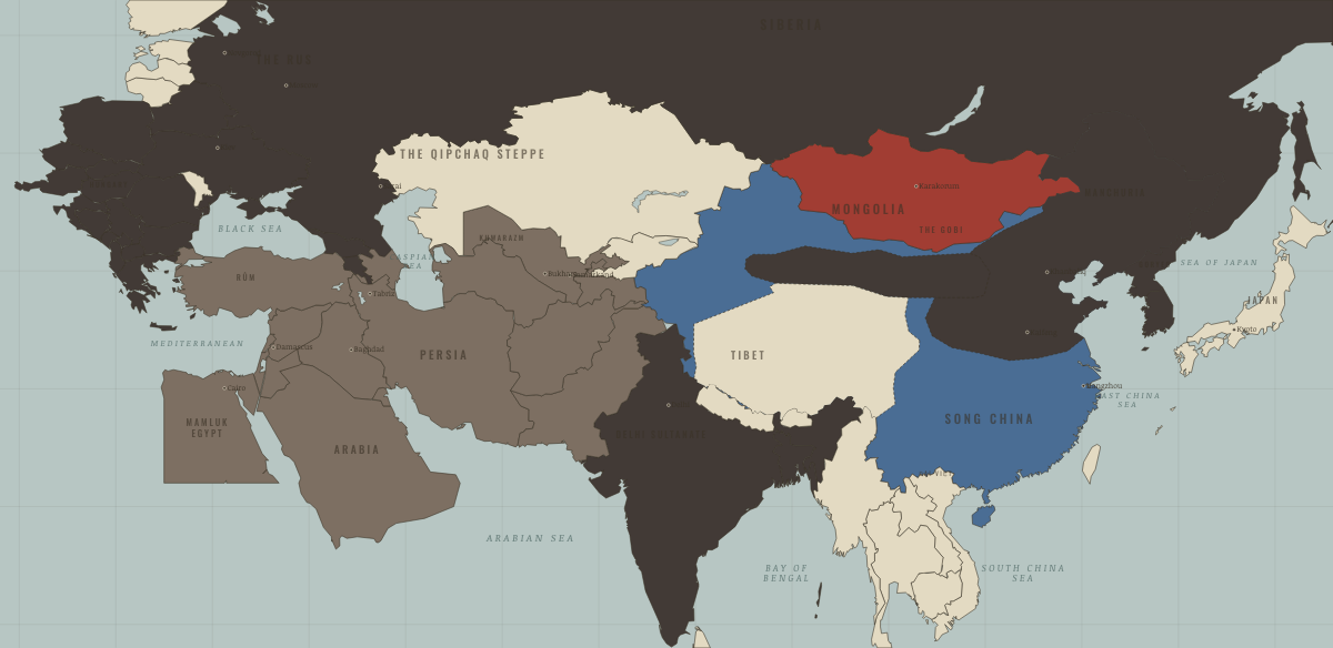 Map of the Mongol world in 1206: The steppe united