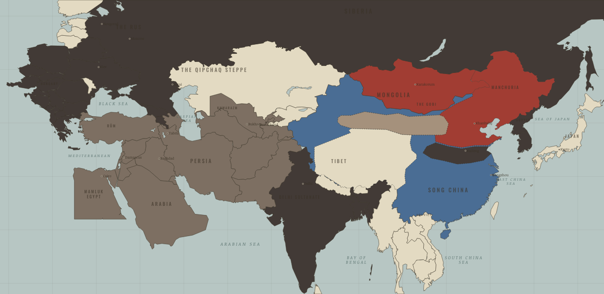 Map of the Mongol world in 1215: Zhongdu falls