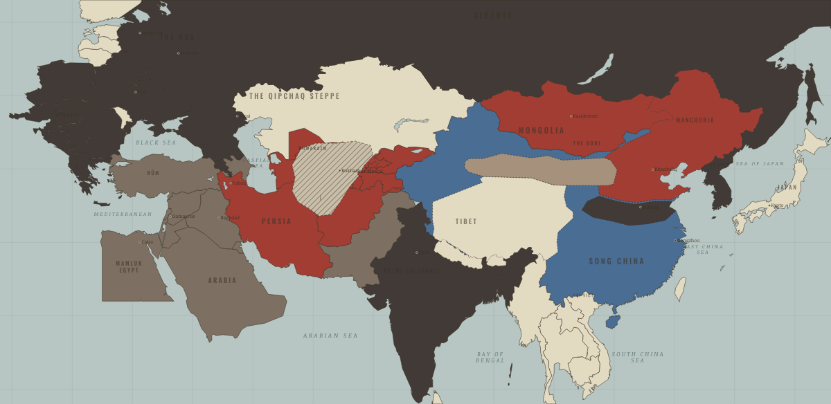 Map of the Mongol world in 1221: Khwarazm annihilated