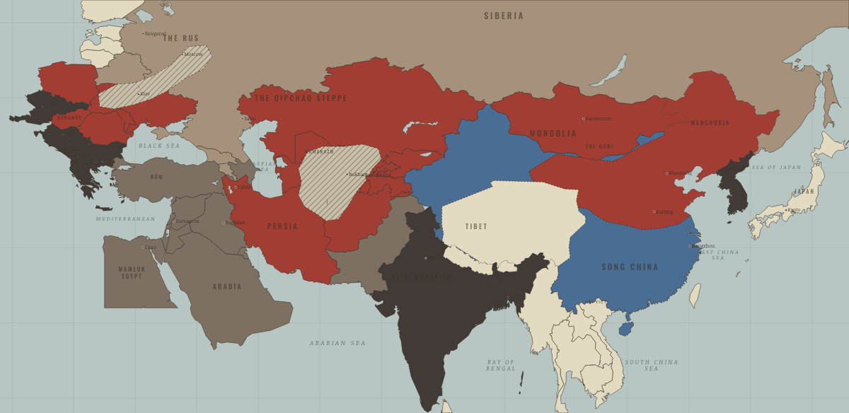 Map of the Mongol world in 1241: The furthest west