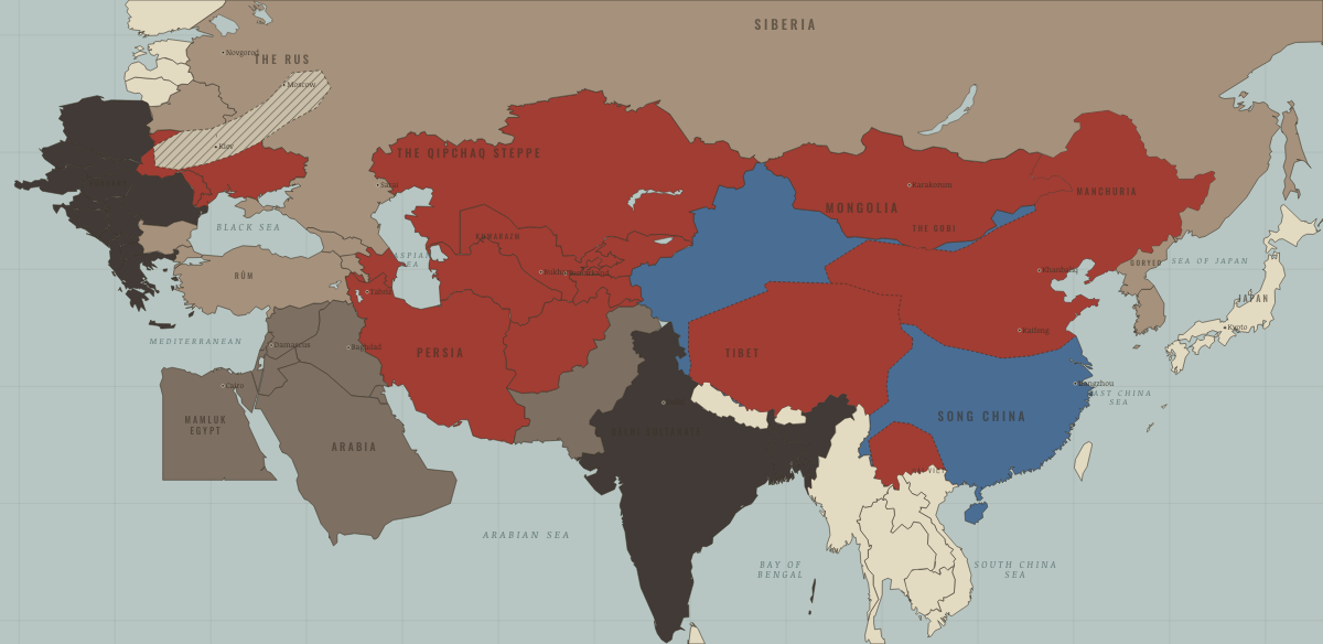 Map of the Mongol world in 1254: The empire of Möngke