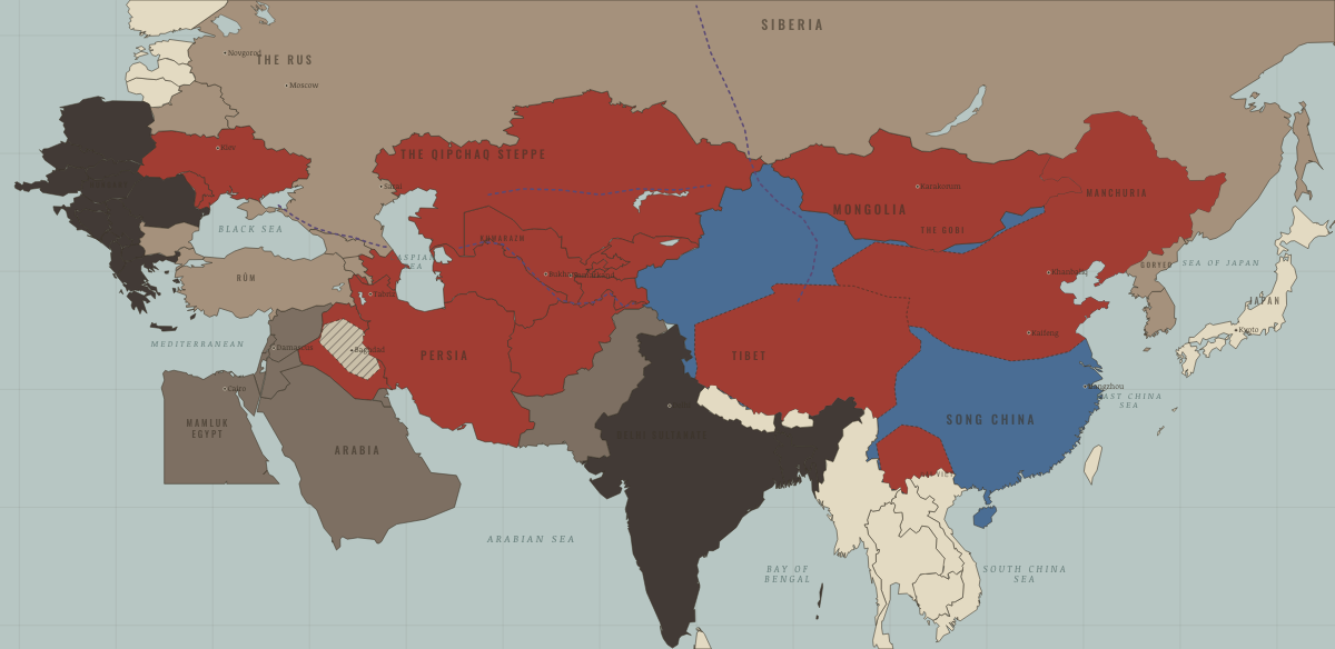 Map of the Mongol world in 1273: Xiangyang falls