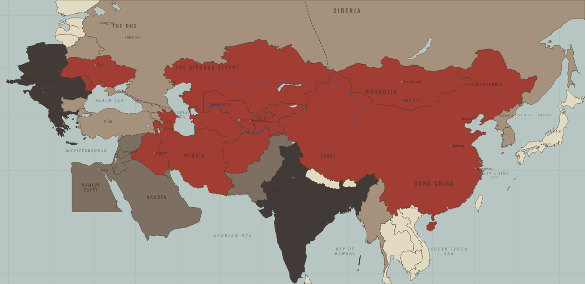 Map of the Mongol world in 1294: The world Khubilai leaves