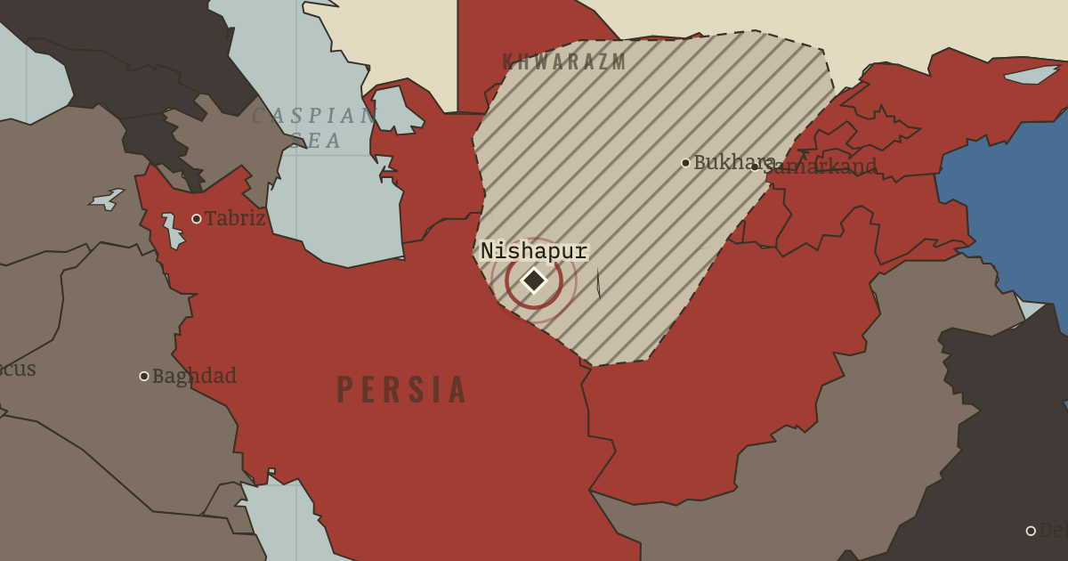 Map showing Nishapur — The Mongol Empire, 1206–1294