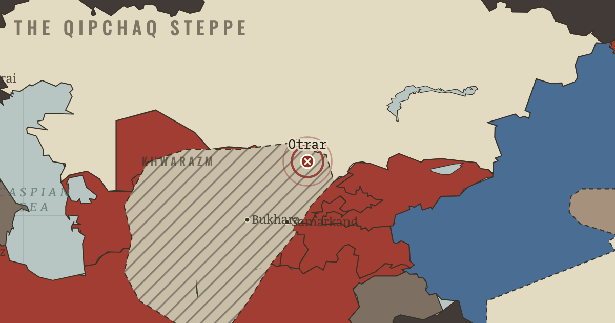 Map showing Otrar — The Mongol Empire, 1206–1294
