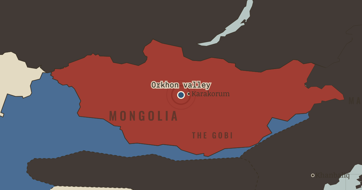Map showing The Orkhon valley — The Mongol Empire, 1206–1294