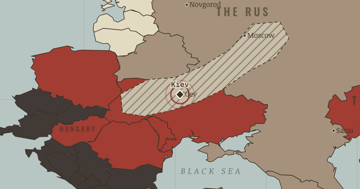 Map showing The sack of Kiev — The Mongol Empire, 1206–1294