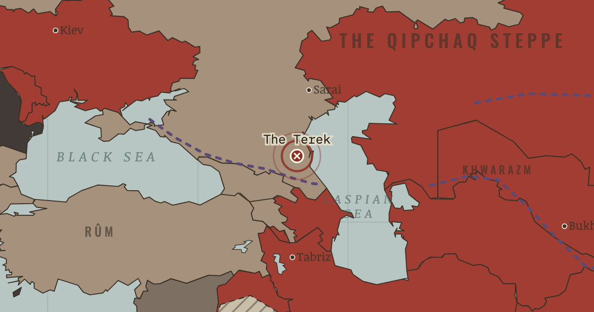 Map showing The Terek — The Mongol Empire, 1206–1294