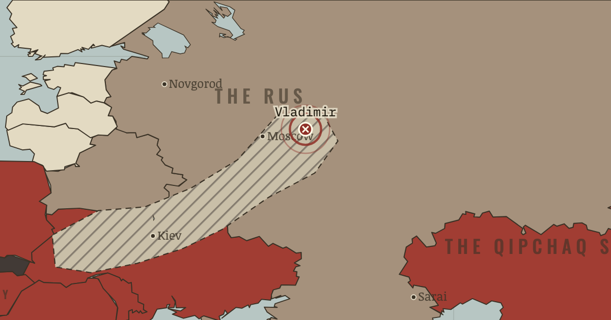 Map showing Vladimir — The Mongol Empire, 1206–1294