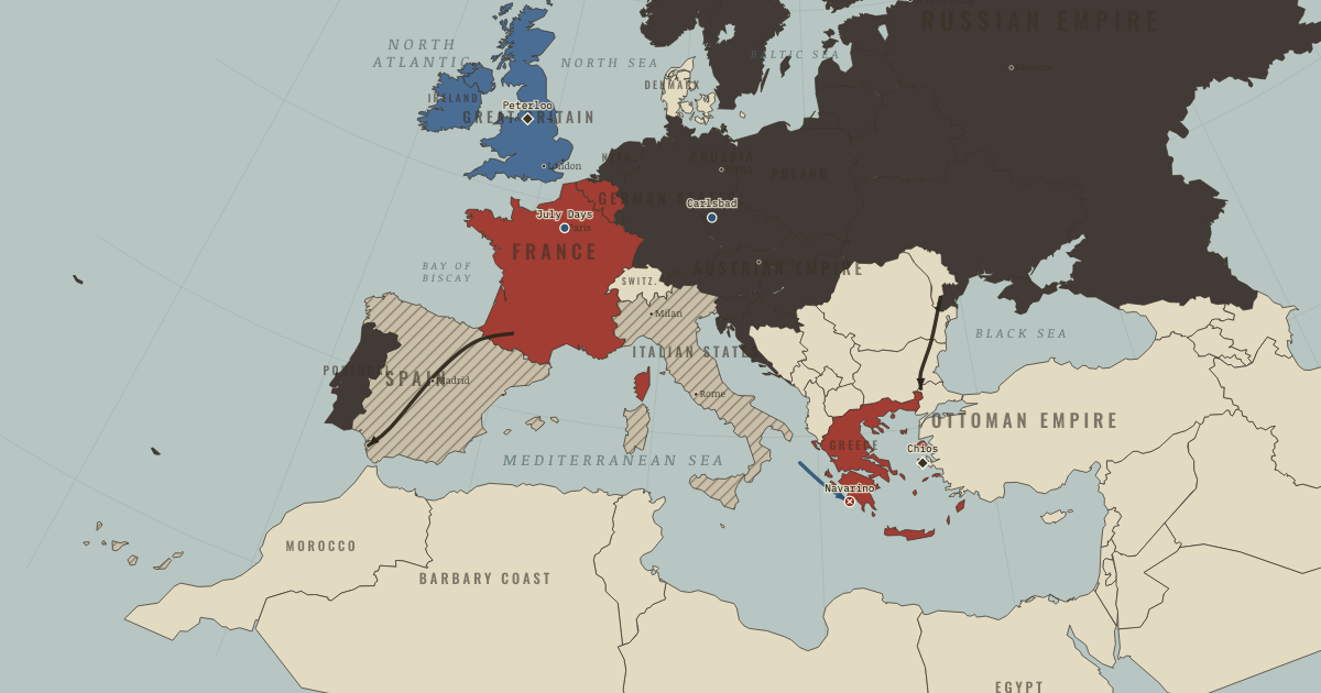 Map: The Age of Restoration — The Age of Revolutions, 1775–1848
