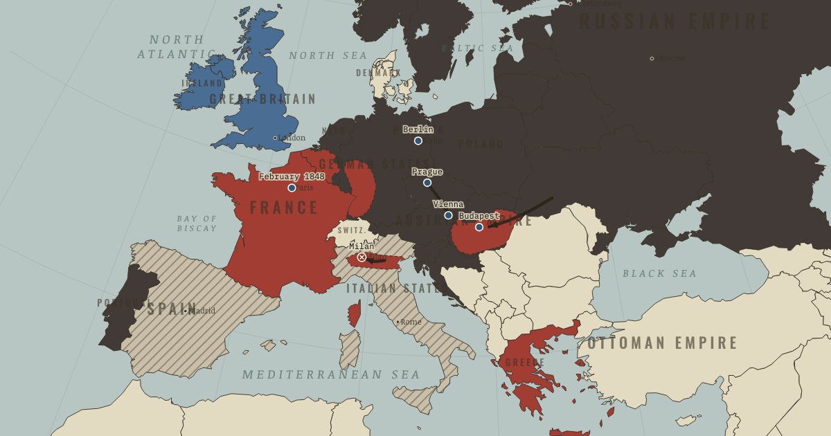 Map: 1848: The Springtime of Peoples — The Age of Revolutions, 1775–1848