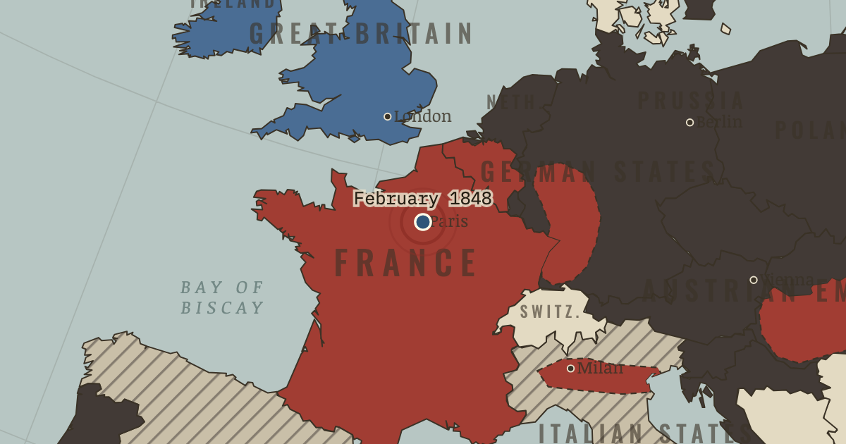 Map showing February 1848 — The Age of Revolutions, 1775–1848
