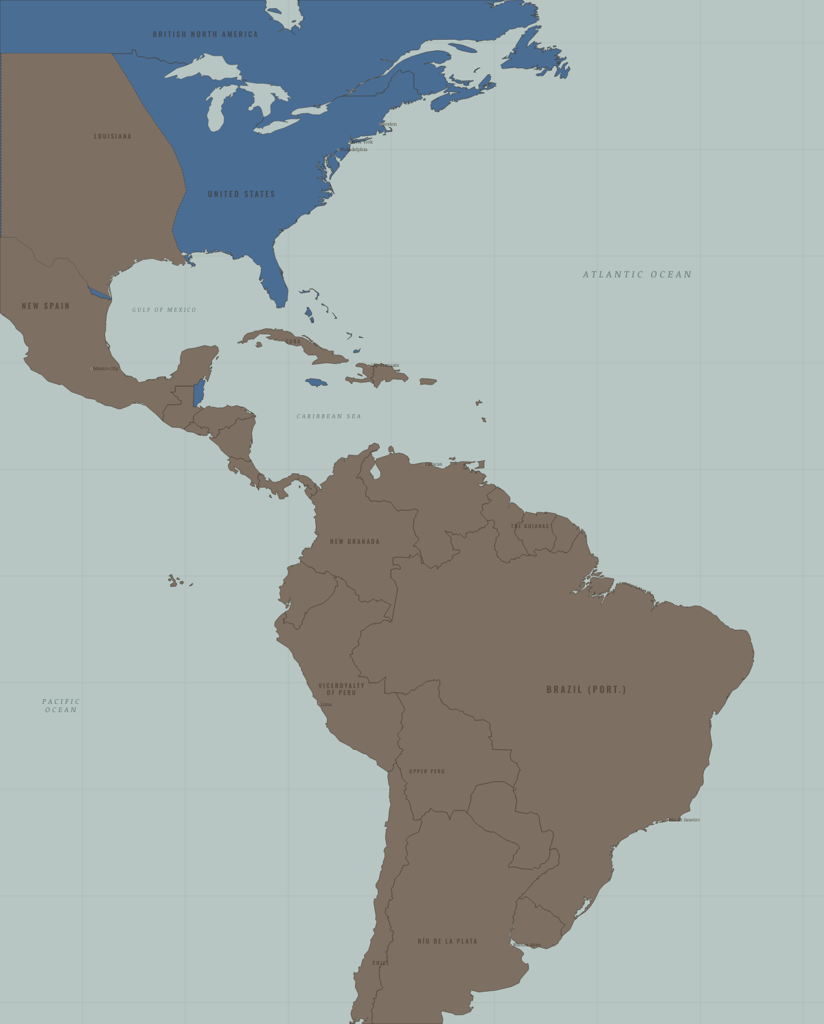 Map of the Atlantic World in APR 1775: The world of empires