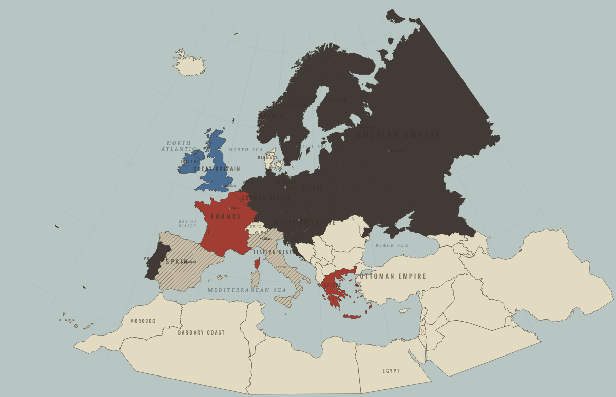 Map of the Europe & the Mediterranean in AUG 1830: The barricades return