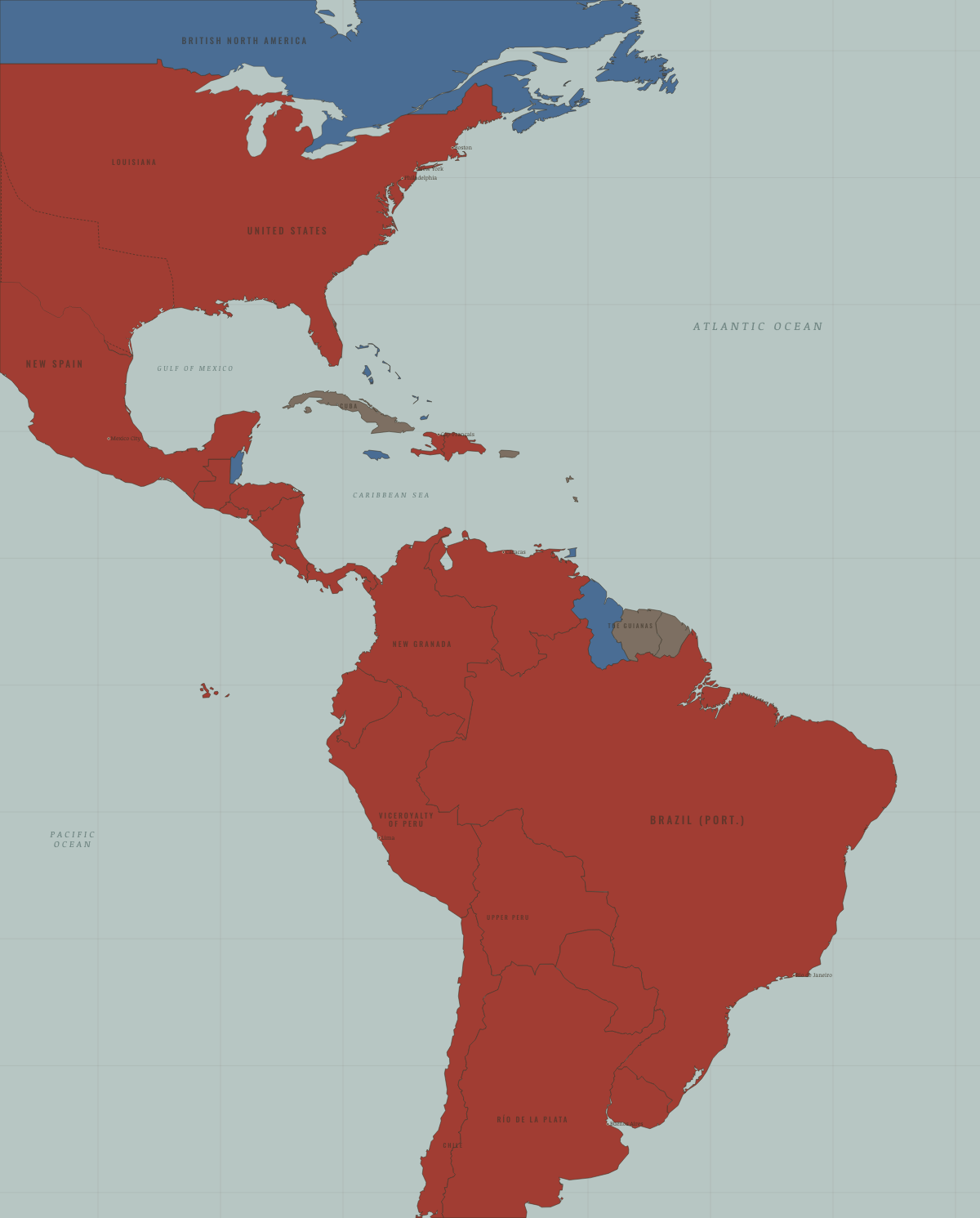 Map of the Atlantic World in DEC 1824: Ayacucho: a free continent