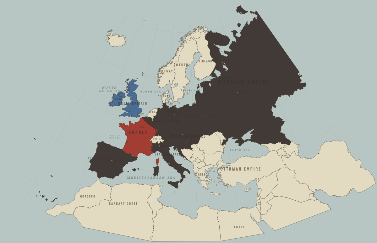 Map of the Europe & the Mediterranean in FEB 1793: The Republic against Europe