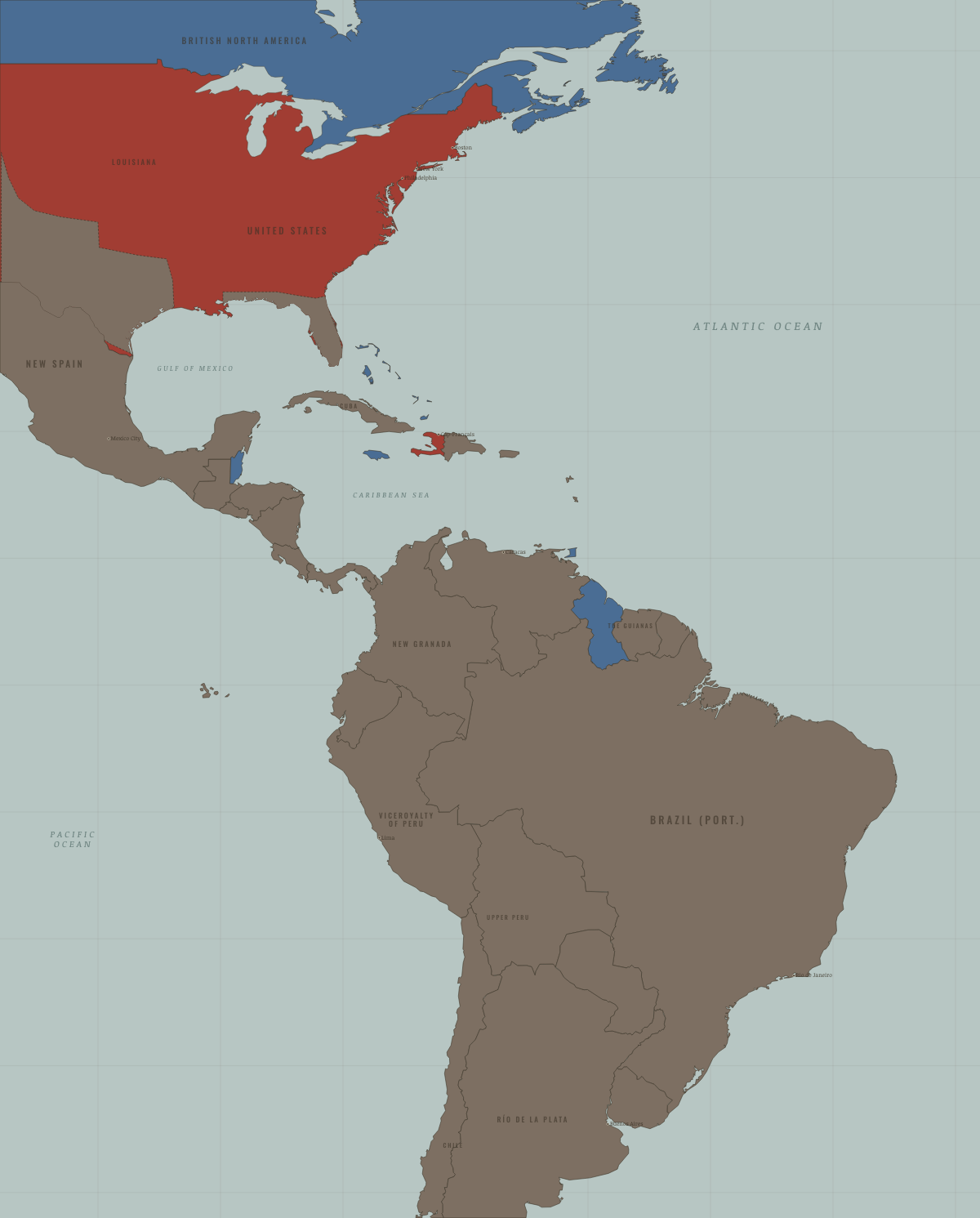 Map of the Atlantic World in JAN 1804: Haiti