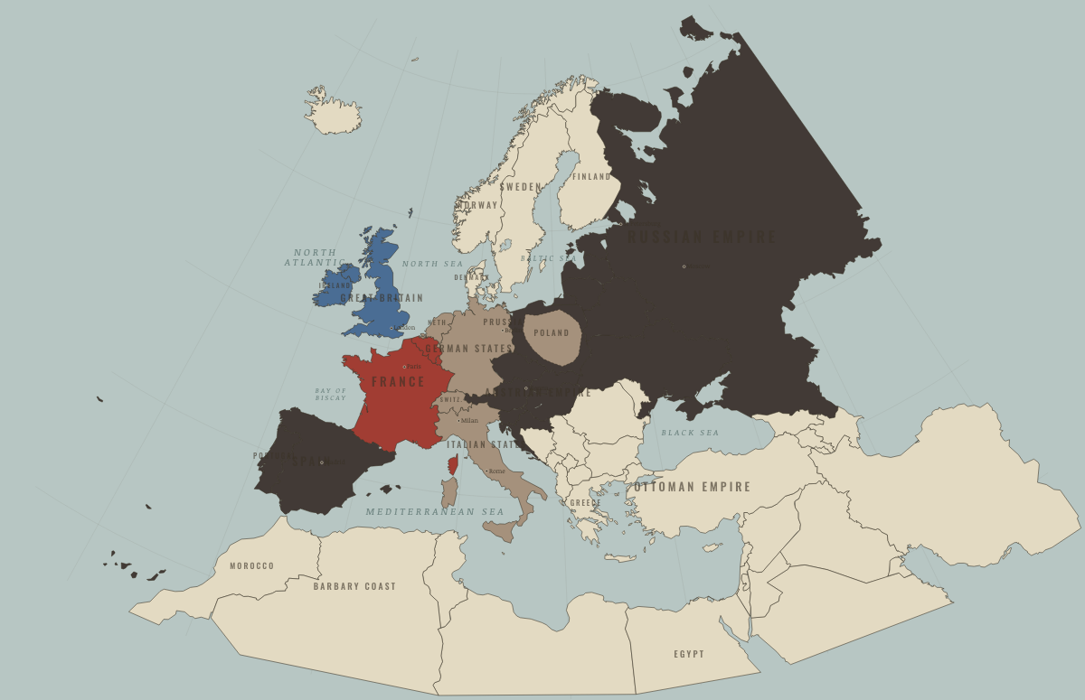 Map of the Europe & the Mediterranean in JUL 1807: Tilsit: Europe redrawn