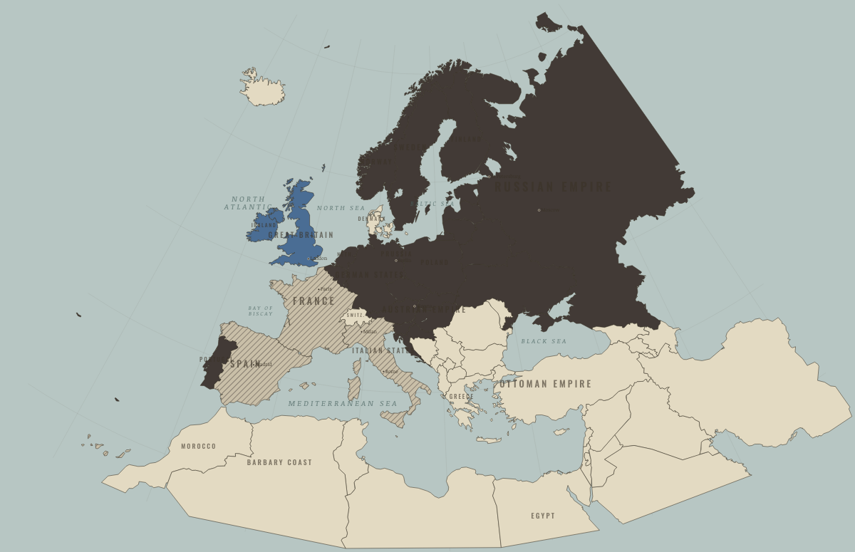 Map of the Europe & the Mediterranean in JUN 1815: The world restored