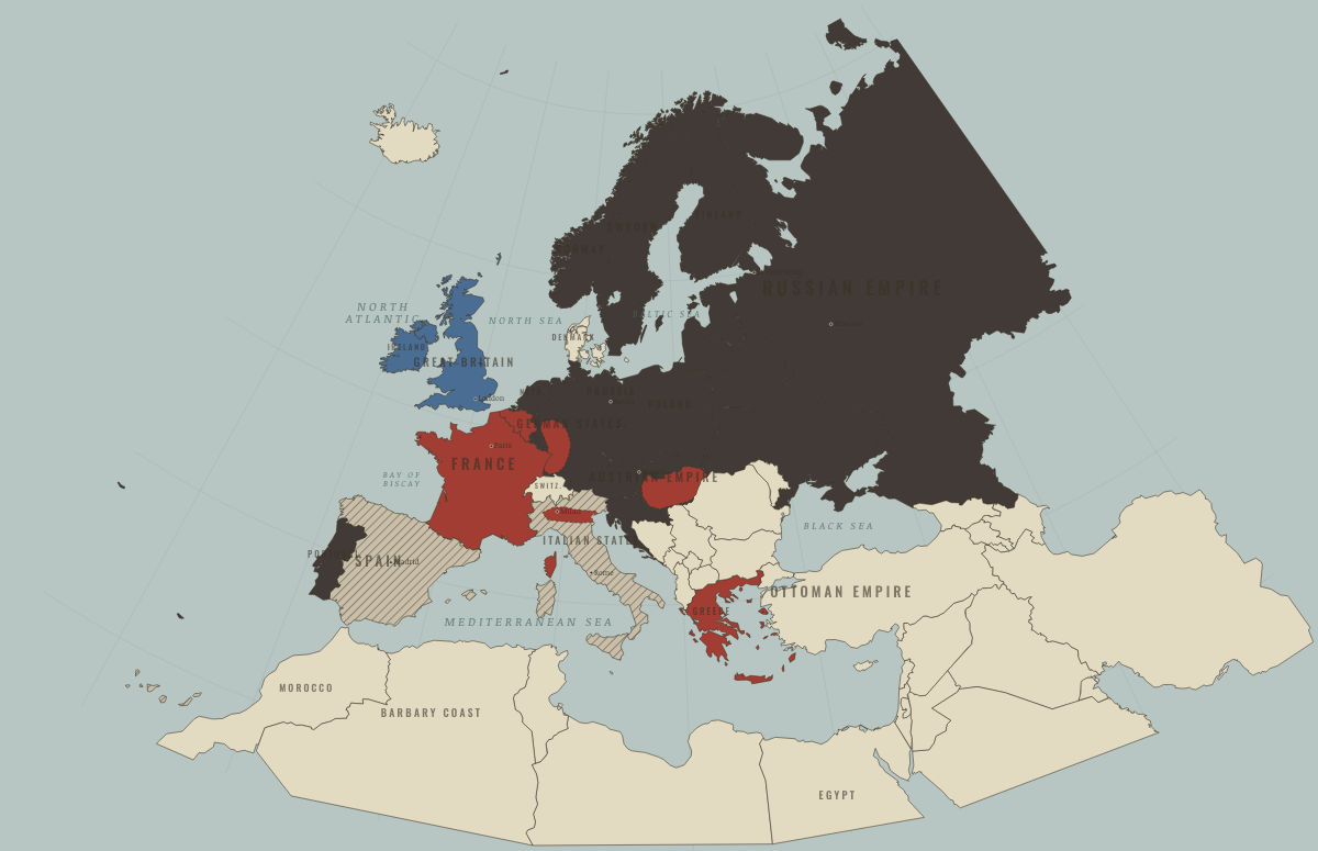 Map of the Europe & the Mediterranean in MAR 1848: The springtime of peoples