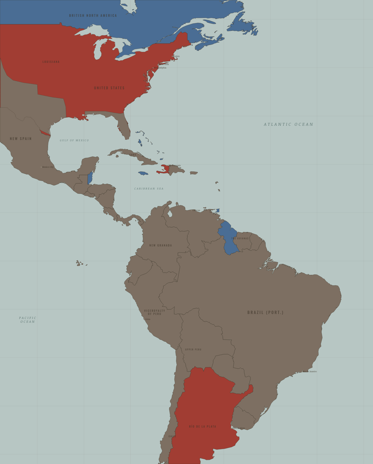 Map of the Atlantic World in MAY 1810: The juntas