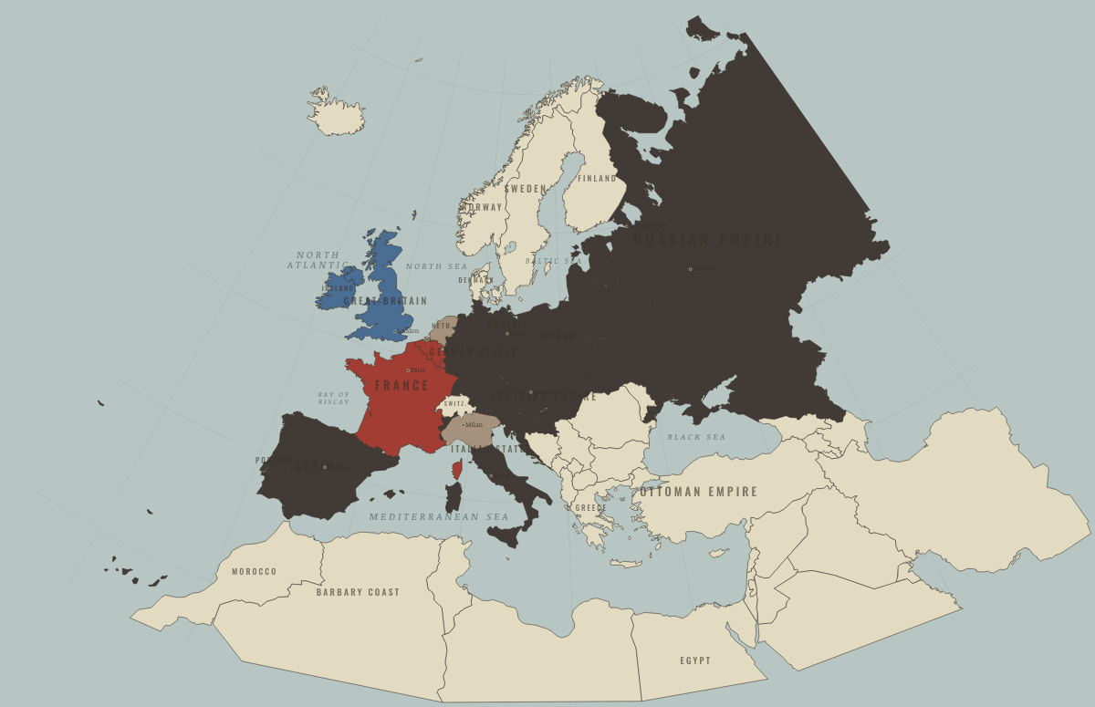 Map of the Europe & the Mediterranean in OCT 1797: The sister republics