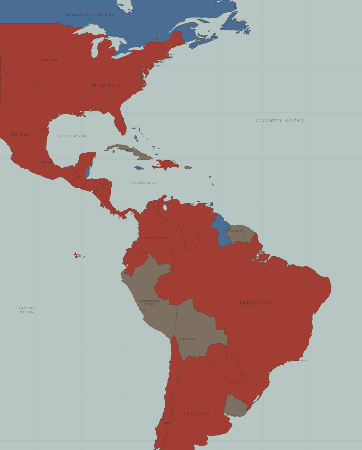 Map of the Atlantic World in SEP 1822: The empires come apart