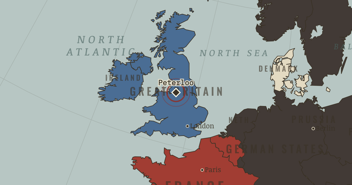 Map showing Peterloo — The Age of Revolutions, 1775–1848