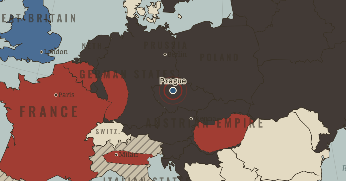 Map showing Prague, June 1848 — The Age of Revolutions, 1775–1848