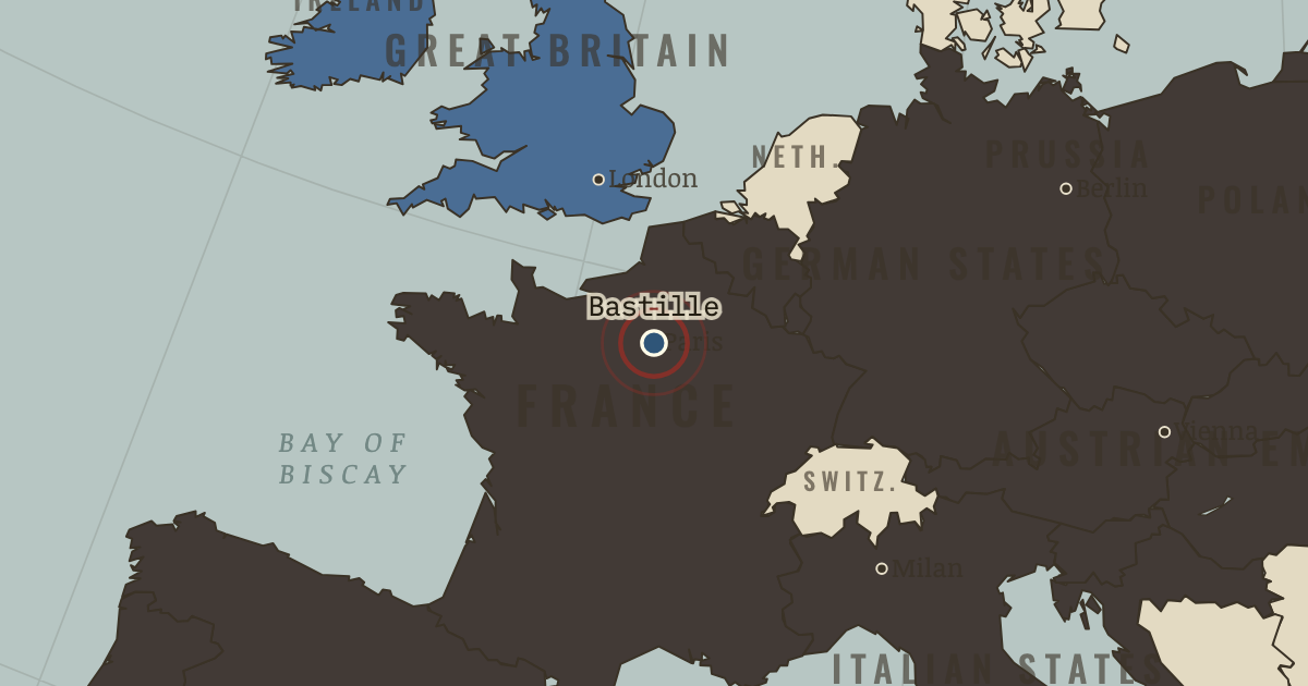 Map showing Storming of the Bastille — The Age of Revolutions, 1775–1848