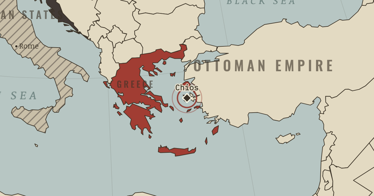 Map showing The Chios massacre — The Age of Revolutions, 1775–1848