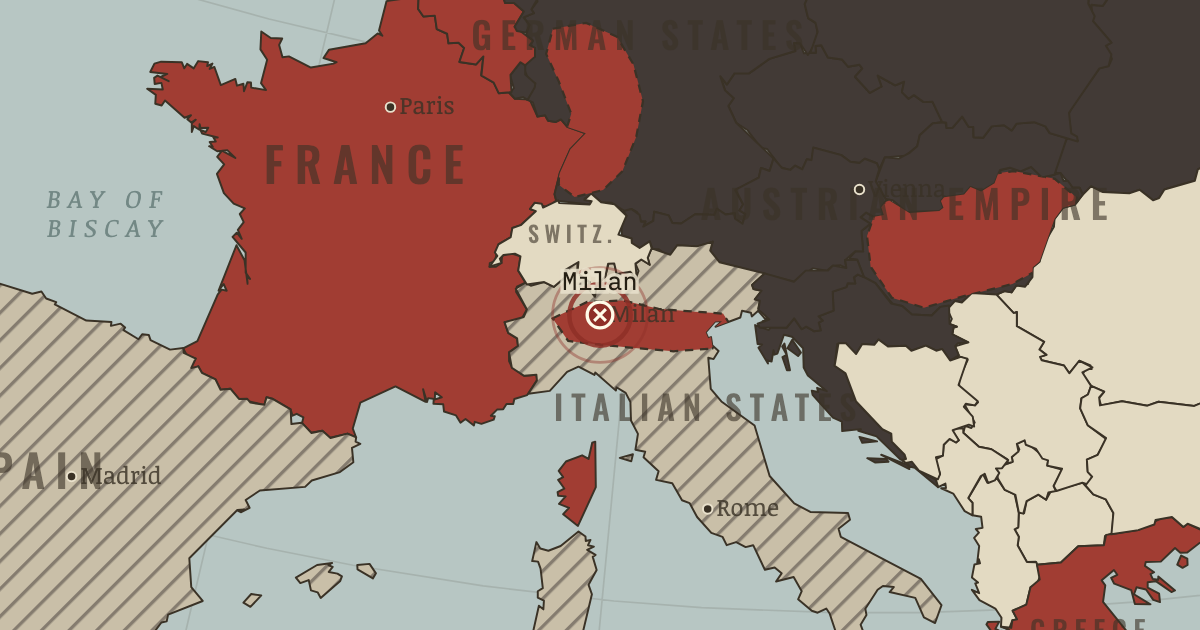 Map showing The Five Days of Milan — The Age of Revolutions, 1775–1848