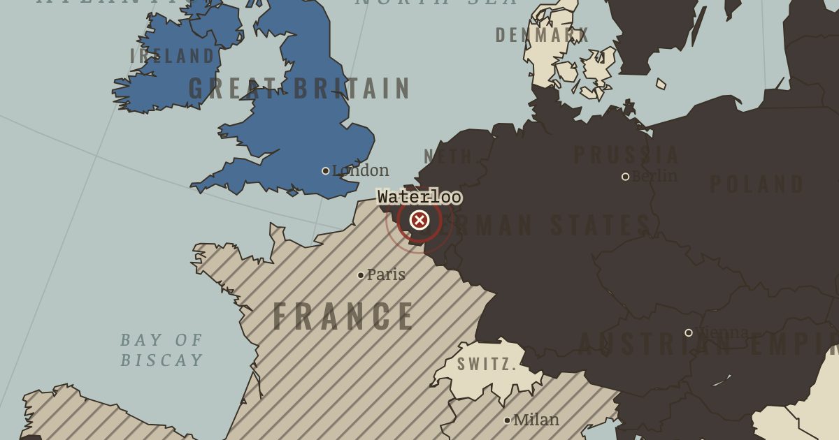Map showing Waterloo — The Age of Revolutions, 1775–1848