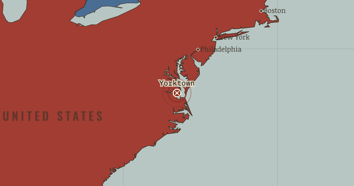 Map showing Yorktown — The Age of Revolutions, 1775–1848