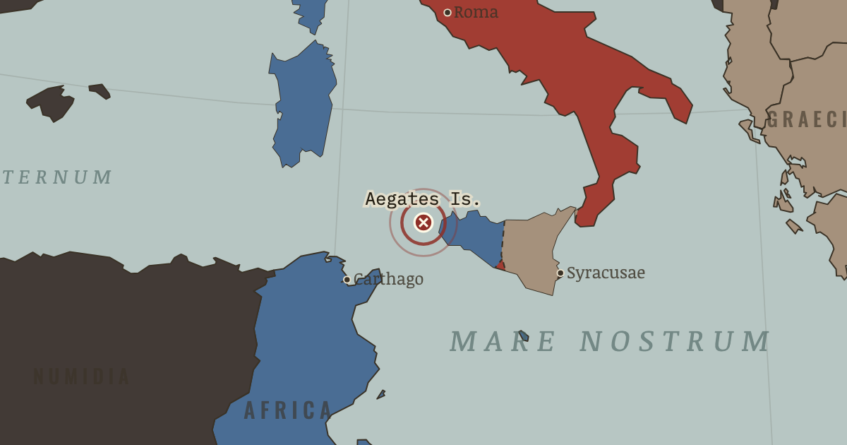 Map showing Aegates Islands — The Rise and Fall of Rome, 264 BC – AD 476
