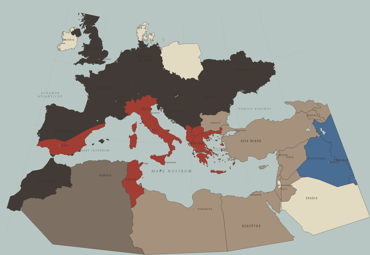 Map of the Roman world in 146 BC: Carthage and Corinth destroyed