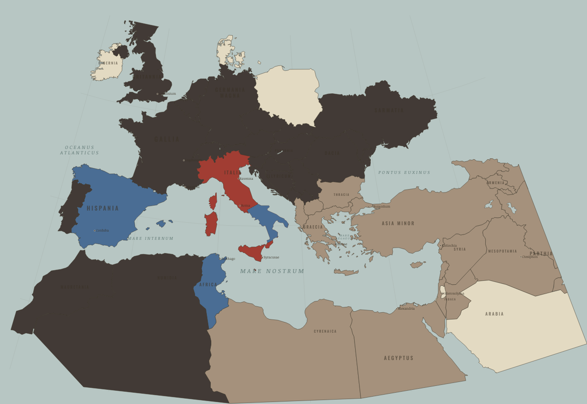 Map of the Roman world in 216 BC: Hannibal in Italy