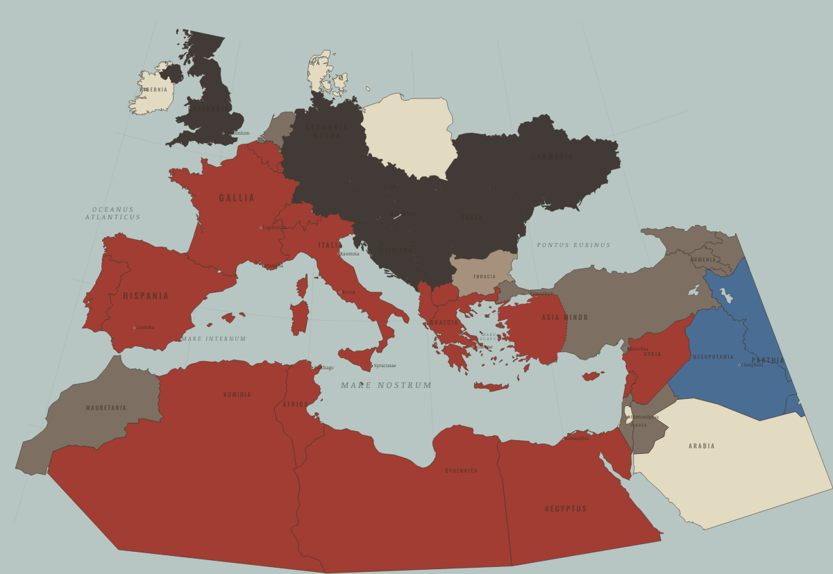 Map of the Roman world in 30 BC: Egypt annexed