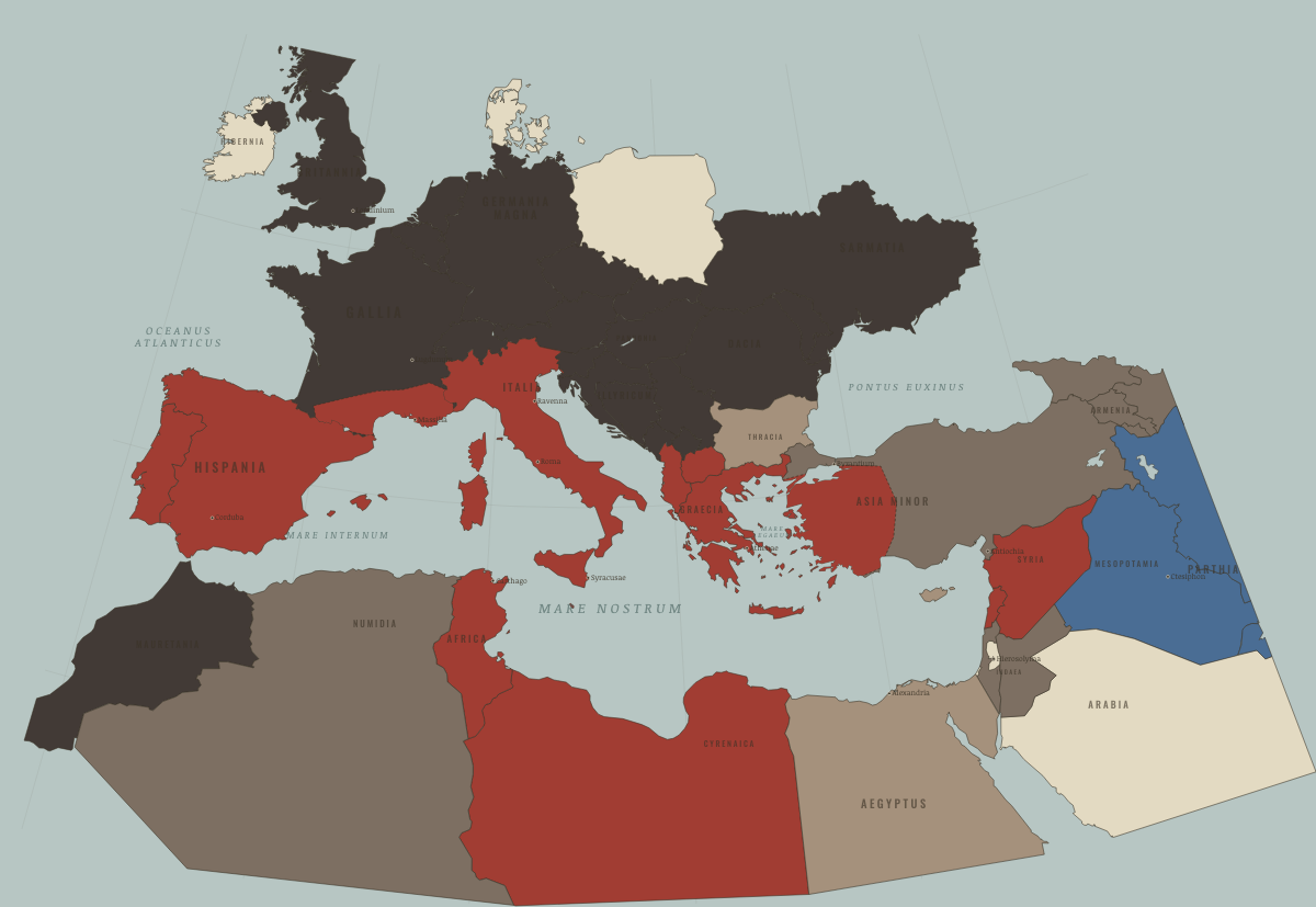 Map of the Roman world in 62 BC: Pompey’s East
