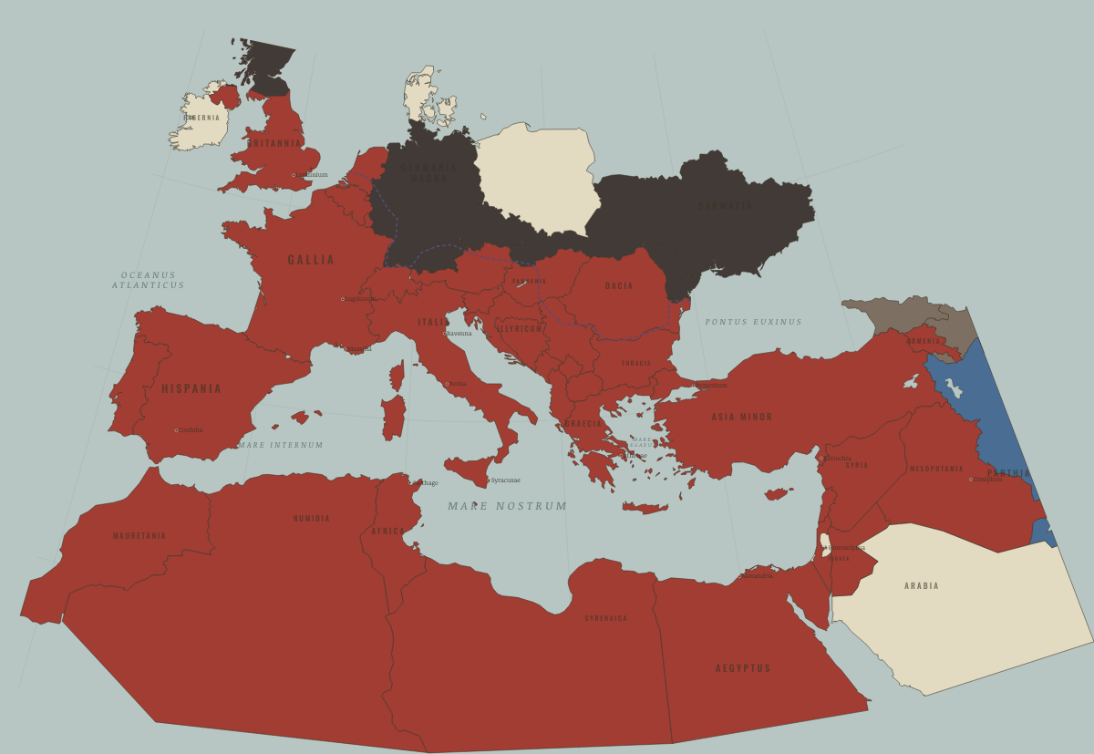 Map of the Roman world in AD 117: The greatest extent