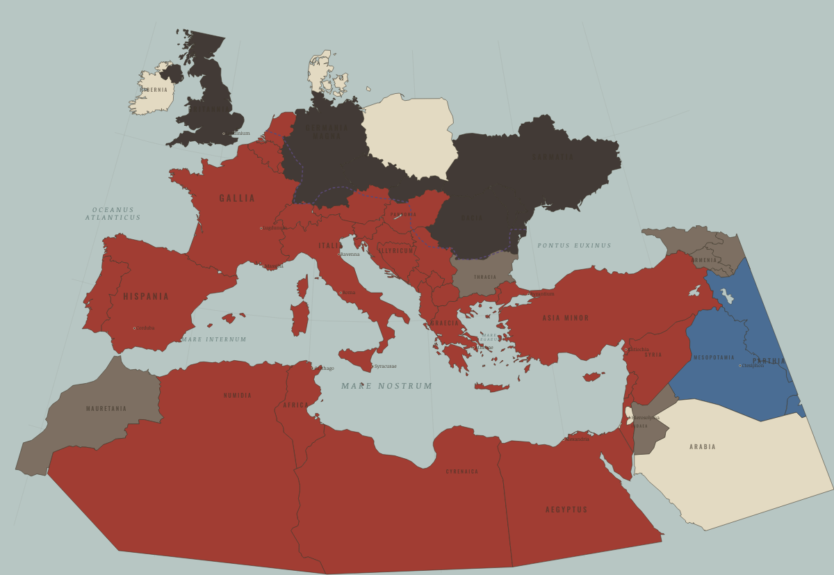 Map of the Roman world in AD 14: The Augustan frontiers